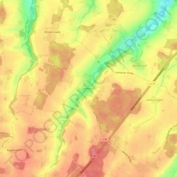 Mappa topografica Leombach, altitudine, rilievo