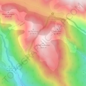 Mappa topografica Mont Autcellier, altitudine, rilievo
