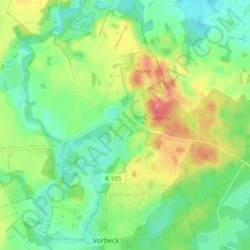Mappa topografica Kritzow, altitudine, rilievo