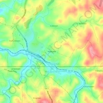 Mappa topografica Newtown, altitudine, rilievo