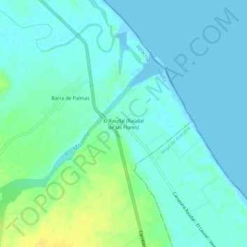 Mappa topografica El Raudal (Raudal de las Flores), altitudine, rilievo