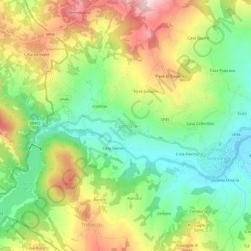 Mappa topografica Caminata, altitudine, rilievo