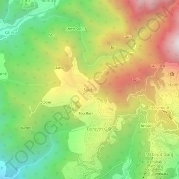 Mappa topografica Naddi, altitudine, rilievo