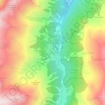 Mappa topografica Praxmar, altitudine, rilievo