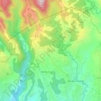 Mappa topografica Balata, altitudine, rilievo