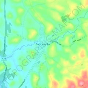 Mappa topografica Ballinamallard, altitudine, rilievo