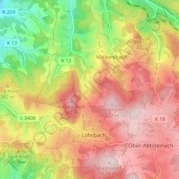 Mappa topografica Schnorrenbach, altitudine, rilievo