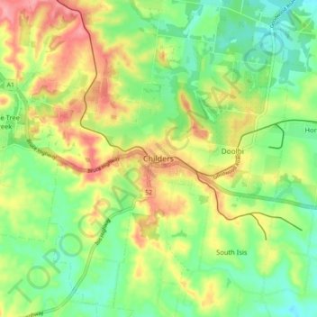Mappa topografica Childers, altitudine, rilievo