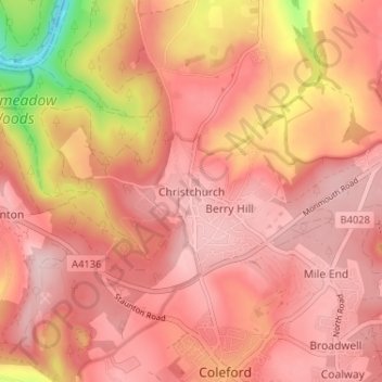 Mappa topografica Christchurch, altitudine, rilievo