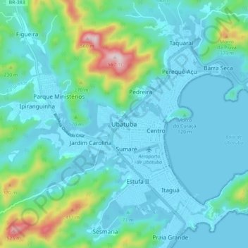Mappa topografica Ubatuba, altitudine, rilievo