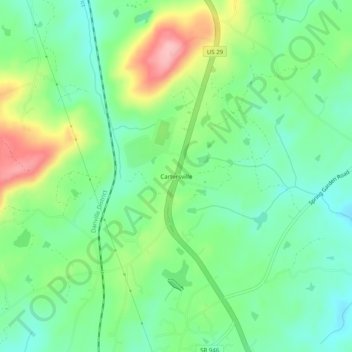 Mappa topografica Cartersville, altitudine, rilievo