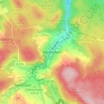 Mappa topografica Markersbach, altitudine, rilievo