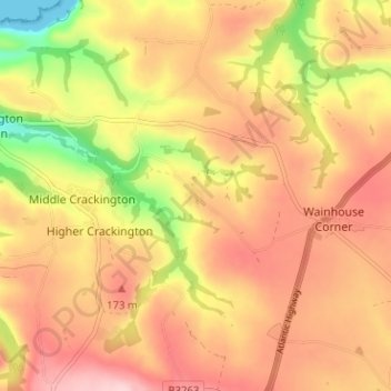 Mappa topografica Rosecare, altitudine, rilievo