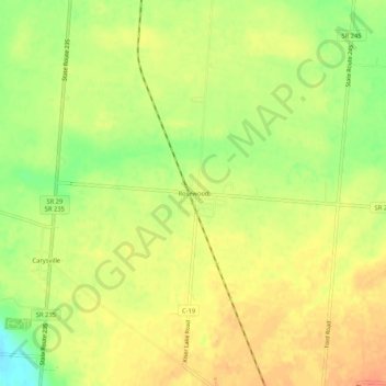 Mappa topografica Rosewood, altitudine, rilievo