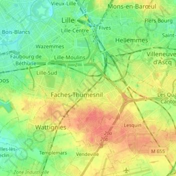 Mappa topografica Ronchin, altitudine, rilievo