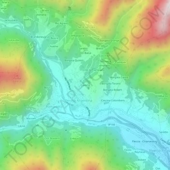 Mappa topografica Ciarena, altitudine, rilievo