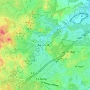 Mappa topografica Newbridge, altitudine, rilievo