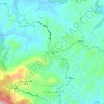 Mappa topografica Meppadi, altitudine, rilievo