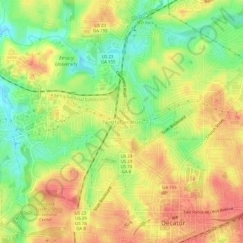 Mappa topografica North Decatur, altitudine, rilievo