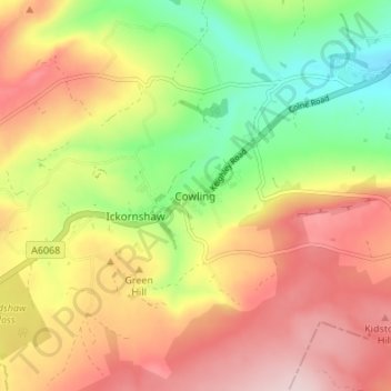 Mappa topografica Cowling, altitudine, rilievo