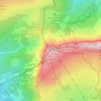 Mappa topografica Monte Seceda, altitudine, rilievo