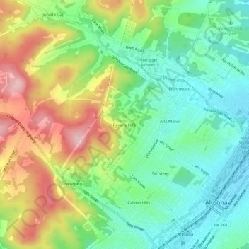 Mappa topografica Beverly Hills, altitudine, rilievo