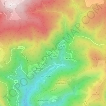 Mappa topografica Castans, altitudine, rilievo