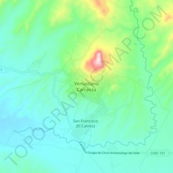 Mappa topografica Venustiano Carranza, altitudine, rilievo