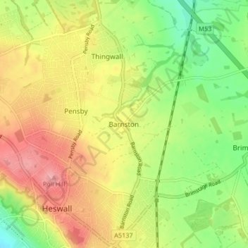 Mappa topografica Barnston, altitudine, rilievo