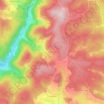 Mappa topografica Wehrhalden, altitudine, rilievo