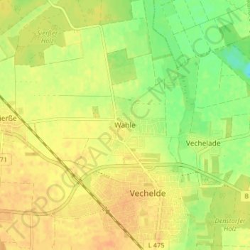 Mappa topografica Wahle, altitudine, rilievo