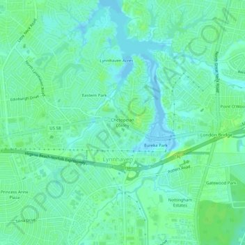 Mappa topografica Chesopeian Colony, altitudine, rilievo