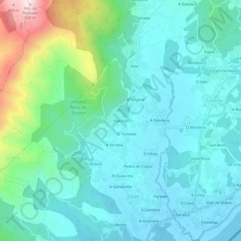 Mappa topografica Vilachán, altitudine, rilievo