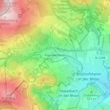 Mappa topografica Frankenheim, altitudine, rilievo