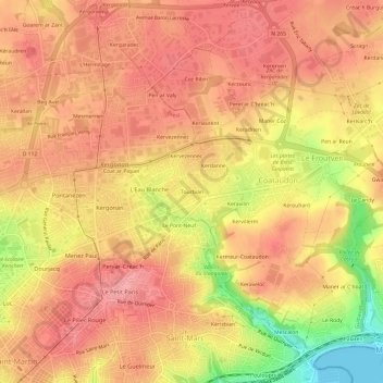 Mappa topografica Tourbian, altitudine, rilievo