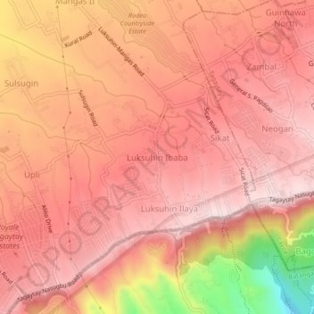 Mappa topografica Luksuhin Ibaba, altitudine, rilievo