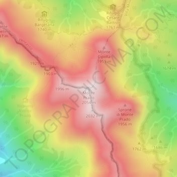 Mappa topografica Monte Prado, altitudine, rilievo