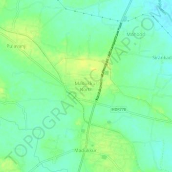 Mappa topografica Madukkur North, altitudine, rilievo