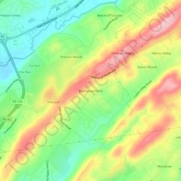 Mappa topografica Brairwood Acres, altitudine, rilievo