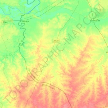 Mappa topografica Samrong, altitudine, rilievo