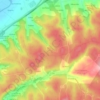 Mappa topografica Puyastier, altitudine, rilievo