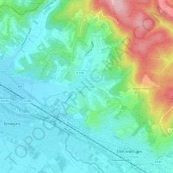 Mappa topografica Mundingen, altitudine, rilievo