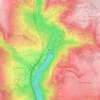 Mappa topografica Barrage, altitudine, rilievo