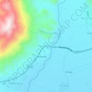 Mappa topografica Puente Fierro, altitudine, rilievo