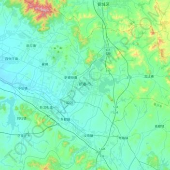 Mappa topografica 新泰市, altitudine, rilievo