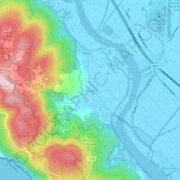 Mappa topografica Cafaggio, altitudine, rilievo