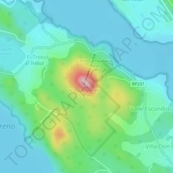 Mappa topografica Cerro Campanario, altitudine, rilievo