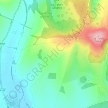 Mappa topografica Haye's Down, altitudine, rilievo