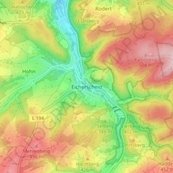 Mappa topografica Eicherscheid, altitudine, rilievo