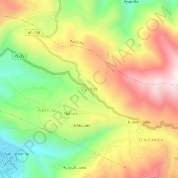 Mappa topografica Sondor, altitudine, rilievo